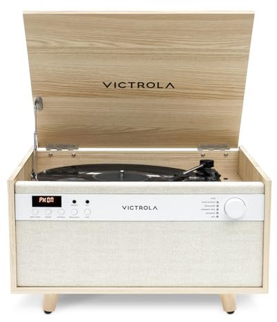 Victrola Century Signature+ Centre de Musique Bluetooth 6 en 1 avec Horloge Bois Naturel
