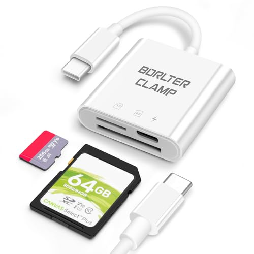 3-i-1 USB C till SD-kortläsare, BORLTER CLAMP Type C till SD/Micro SD-minneskortläsare USB-C-adapter kompatibel med MacBook, bärbara datorer, surfplattor, smartphones