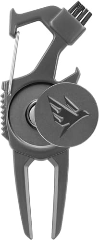SWIFTEE Golf Pitchmarken-Reparaturwerkzeug 7-in-1 – Schlägerhalter, Bürste, Clip-Schnalle, Rillenreiniger, Flaschenöffner, Ballmarker, Pitchgabel – Geschenkbox im Lieferumfang enthalten