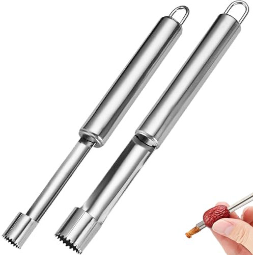 xianshi Lot de 2 Vide Pomme,Vide Pomme Trognon,Eplucheur Cerise D'Olives,Extracteur Poires Maison,Lavable Au Lave Vaisselle,Antirouille,éTanche,Dénoyauteur de Fruits(Argent inoxydable)