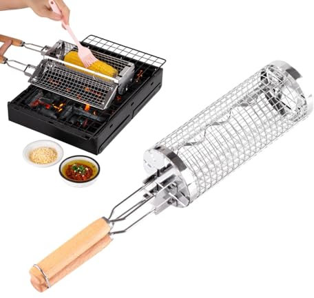 Cesti per grigliare per barbecue all'aperto, Cesti per grigliate rotolanti | Grande cestino per verdure a rete rotonda,Cesti cilindrici in rete per barbecue da esterno, per verdure, verdure, pisello