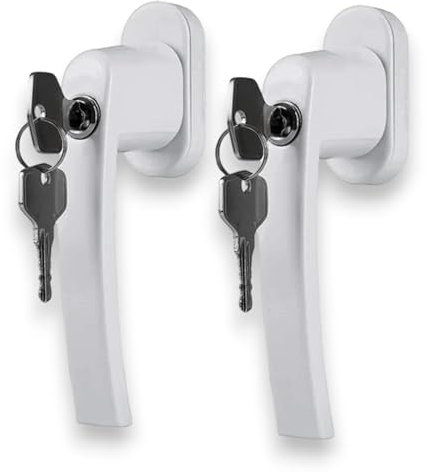 Coppia maniglie per porte e finestre alluminio pvc legno, in metallo con 2 chiavi sicurezza e protezione porte e finestre 2 pezzi