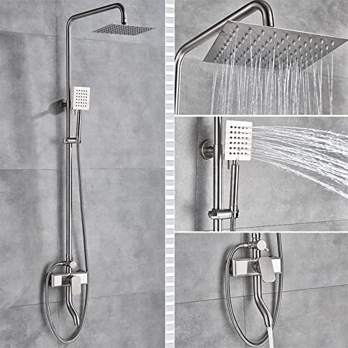 WACEH Jewelry Baño SUS304 Juego de Ducha de Lluvia Grande Cepillado Mezclador de baño Grifo de Ducha de baño Agua fría y Caliente Montado en la Pared-D Earrings Necklace
