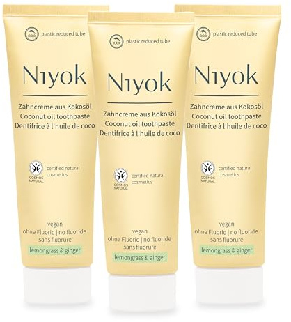 Niyok Zahncreme Zitronengras & Ingwer 75 ml | Fluoridfreie Zahnpasta mit Bio-Kokosöl, Xylit und Kreide für ein frisches Mundgefühl