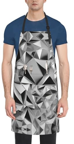 VPPUR Arbeitsschürze mit geometrischem Figurendruck, 71 x 83 cm, wasserdicht, für Erwachsene, stilvoll, funktional, Malschürze, Schwarz, Einheitsgröße, Schwarz, EinheitsgröÃŸe