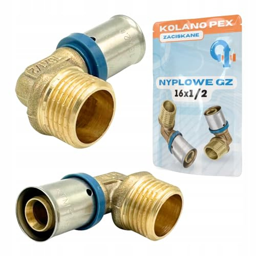 Rimex Pressfitting Winkel 16x1/2 Zoll, PEX Messingzubehör, Klemmverbinder, pressbare Nypl-Pressfitting, geeignet für Wasser- und Heizungsinstallationen, korrosionsbeständig, Außengewinde, 1 Stück