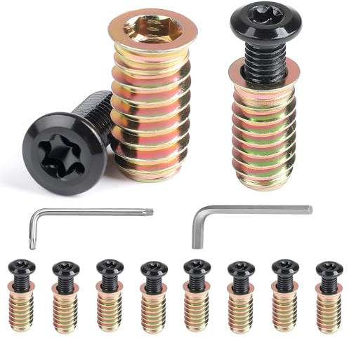 MIGUBIGU 10 Paires Insert Fileté Bois M8 avec Vis M8*20mm, Insert Fileté Metal 25mm avec Clé Torx, Vis a Téte Plate Torx Noire, Vit a Téte Bombée pour Meubles en Bois, Tables, Chaises