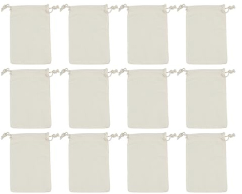 PENIKOKO 12 Stück Baumwoll Geschenktüten Beige mit Kordelzug Kleine Aufbewahrungsbeutel für Schmuck Hochzeit Party Nachhaltige Wiederverwendbare Stoffbeutel für Geschenkverpackung
