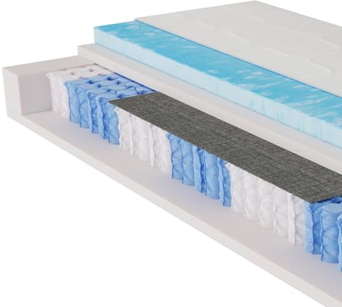 BeCo Royal Komfort Gel Taschenfederkernmatratze mit Topper 90 x 200 cm H3 Höhe 26 cm - atmungsaktive Taschenfederkern Matratze mit Boxspring-Feeling durch 7 Zonen & punktelastischer Komfortpolsterung