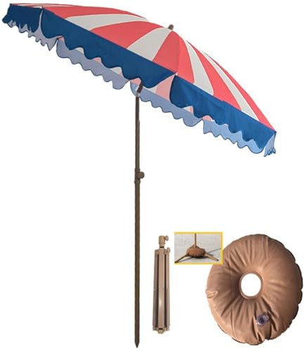 Tragbarer Strandschirm mit neigbarem Sonnenschirm für Terrasse, Garten und Pool, leichter Outdoor-Regenschirm für Strand, Balkon und Garten, 1,8 m