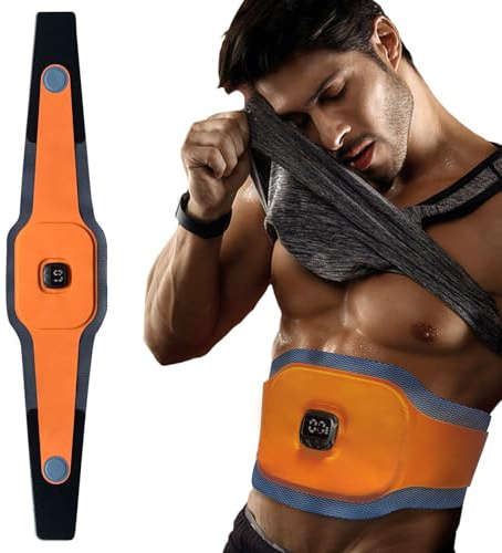 FDA Cleared EMS Belt - Ab Stimulator Belt with 10 Programs for Fat Burning & Muscle Toning - Rechargeable EMS Unit for Men & Women to Sculpt Abs