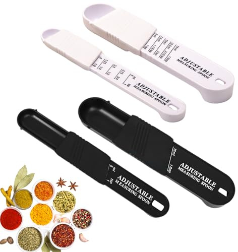 4 Pack Adjustable Measuring Spoons 1/8 TSP to 1 Tbsp for Baking Cooking | Replaces 8 spoons, dual-colour stops cross-contamination, works for wet & dry, BPA-free dishwasher safe, space-saving design