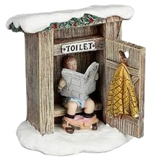 Luville Miniatur Holz-Außentoilette mit Figur (1142333) - Rustikales Weihnachtsdorf Zubehör - Detailreiche Handbemalte Dekoration aus Resin