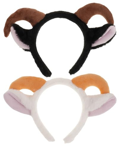 TEHAUX 2pcs Plush Goat Ears and Horns Headband Cosplay Sheep Ear Shape Soft Furry Cartoon Hair Hoop for Birthday Party Festivals