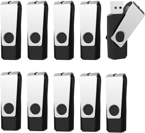 Vansuny USB Sticks 1GB 10 Stück USB-Sticks 1GB 2.0 Speicherstick 1 GB Flash Laufwerk Schwenken mit Metalldeckel für Computer//Laptop/PC/TV/Autoradio Schwarz