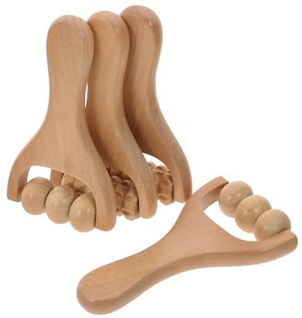 CLISPEED Lot de 4 rouleaux de massage en bois pour les mains, design ergonomique et finition lisse délicate, portable et léger pour un usage personnel et voyage d'affaires relaxation musculaire