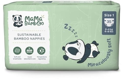 Mama Bamboo Soft Newborn Eco Lot de 35 couches écologiques et durables sans chlore Taille 1