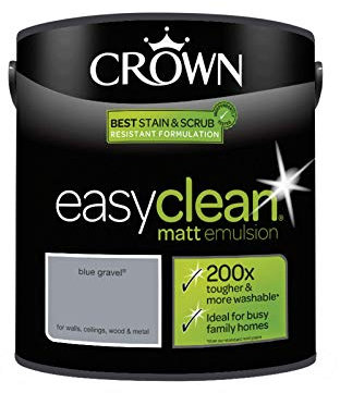 2.5L CROWN Easy Clean MATT Emulsion Multi Surface Paint That can be Used on Walls, Ceilings, Wood and Metal. Stain & Scrub Resistant Formula – Blue Gravel