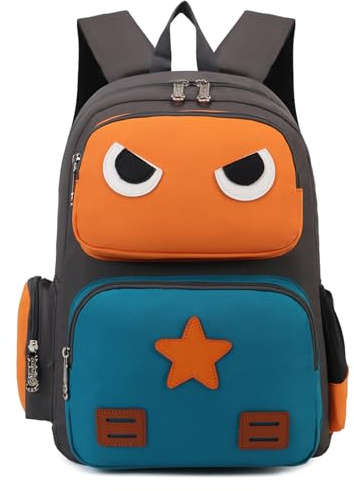 SIVENKE Barnryggsäck pojkar barn ryggsäck dagryggsäck skolväska ryggsäckar skolryggsäck skolväskor för pojkar flickor, Orange och grön, 40*30*10cm, modern