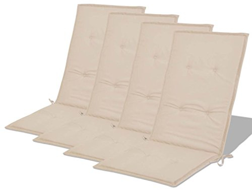 pedkit Stuhlauflagen Hochlehner 4er Set, Hochlehner Auflagen Stuhlkissen Sitzkissen Wasserdicht, mit Elastischen Band (120 x 50 x 3 cm, Creme)