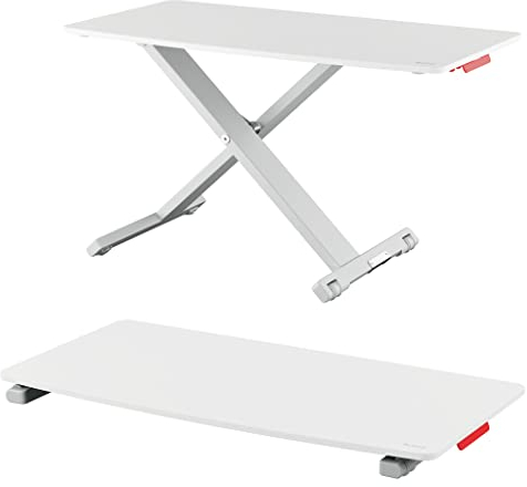 Leitz Schreibtisch-Aufsatz, Kompakter, Höhenverstellbarer Aufsatz für Laptops, TÜV- & IGR-zertifiziert, Schmal & Platzsparend, 700 x 350 mm, Ergo Cosy Serie, Weiß & Grau, 65330085