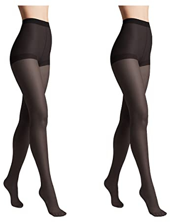 Conte elegant 2-pack slitstarka halvmatta damstrumpbyxor - tunna damstrumpbyxor med markerade trosor - släta SOLO 44Svart storlek 2