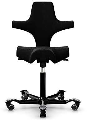 HAG Capisco 8106 Stoff Comfort+ Mikrofaser Bürodrehstuhl - Standard Gasfeder 200 mm - Sitzhöhe 47-65,5 cm - weiche Rollen (Comfort+ CMF0050 Black, Gestell: Schwarz)