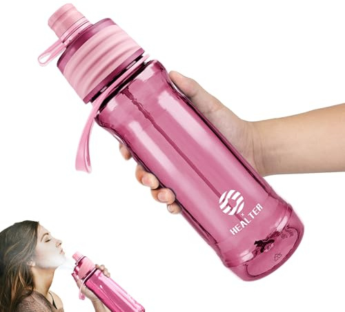 Healter 950ml Spray Water Bottles for Kids Water Bottle with Spray Mist Leakproof Misting Drinking Bottle for Cycling Hiking Climbing Outdoor Sport Hydration Cooling(Pink)