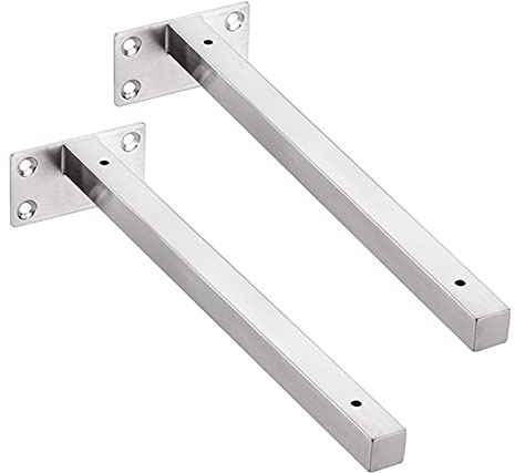 2 Stück Regalhalterungen aus Edelstahl Gebürstete Silber Regalwinkel Wandkonsole Schwerlastträger Regalstützen Vierkantrohr Design, für Küche Büro Lagerhaus (150mm/5.9in)