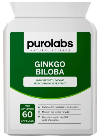 Purolabs Ginkgo Biloba Supplement 6000mg |High Strength 50:1 Ginkgo Biloba Extract | 60 Vegan Capsules for Men and Women | No Fillers | Made in the UK