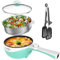 Audecook Elektrische Hot Pot mit Dampfgarer, 1.7 L/20cm Elektrischer Bratpfanne Hotpot Topf Antihaft Mini Elektropfanne, Multikocher für Wohnheim Ramen, Steak (H (grün/1,7 l mit Dampfgarer))