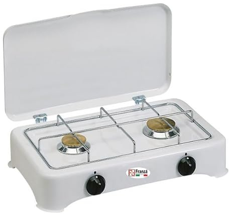 Fornello 2 fuochi a gas GPL smaltato bianco per uso esterno Made in Italy completo di regolatore di pressione e 1500 mm. di tubo gas - 5326