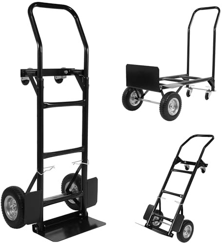 Elevon 2 in 1 Convertible Hand Truck and Cart, Utility Dolly Platform Cart with Telescoping Handle 4 Wheels, 220 LB Heavy Duty Hand Cart for Luggage, Travel, Moving, Shopping, Office Use - Black