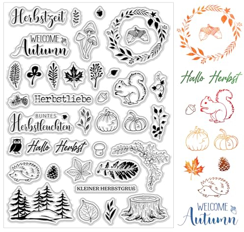 BOOMTOP Silikonstempel Herbst Sprüche Deutsch Clear Stamps Herbst Klare Stempel Kleiner Herbstgruß Stempelmotive zum Kartenbasteln DIY Scrapbooking Fotoalbum Geschenkanhänger