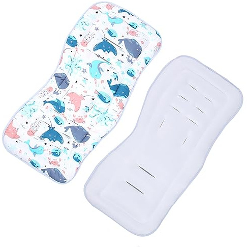 Reversible Baby Pushchair Seat Liner Cotton Stroller Seat Pad Universal Pram Insert Pad Baby Carriage Pram Liner Pushchair Cushion Mattress Breathable Buggy Seat Cover Washable Warm (Octopus & Whale)