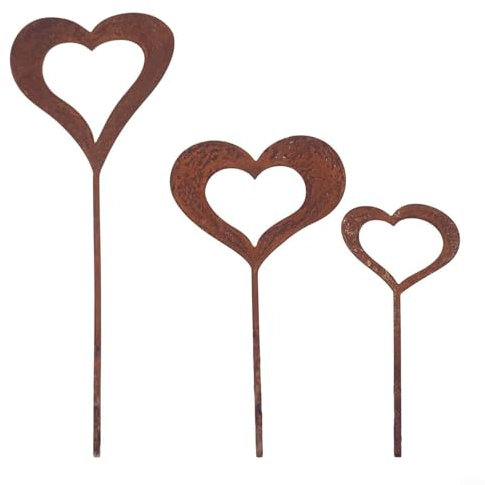 LVYXON 3-Piece Iron Rusty Love Silhouette Garden Decor Set, Outdoor Flower Pot Decorative Stakes, Heart-Shaped Lawn Ornaments, Rustic Metal Yard Art for Balcony Terrace Cemetery Christmas