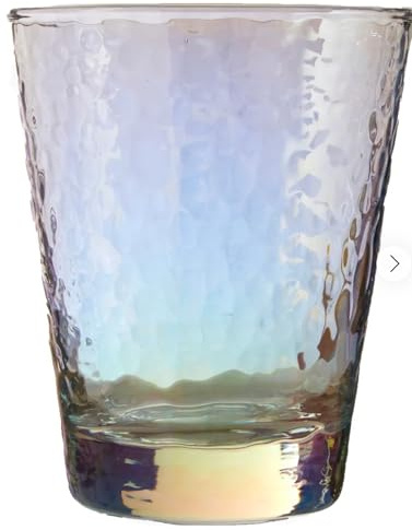 Set of 4 Iridescent Hammered Glass Tumbler, Rainbow Effect, Textured Design