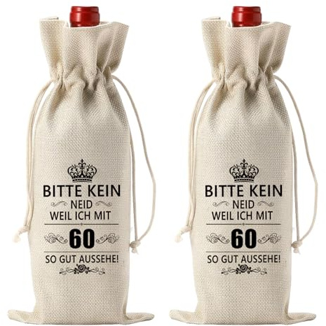2 Stück 60 Geburtstag Weinflasche Tasche, Geschenk 60 Geburtstag Mann und Frauen, Wein Geschenkbeutel Jute Weinbeutel Geschenktüten Flaschen, Geburtstagsgeschenk für Frau, Ehefrauen, Männer, Freunde