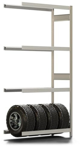 REGALWERK Räderregal mit Tiefenriegel - 250 kg - 2.500 x 1.285 x 500 mm (HxBxT) - 4 Ebenen - Anbauregal - Steckregal BERT