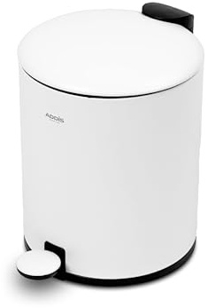 Addis 5L Bathroom Bin – Soft Close Pedal Bin, Stylish & Compact Metal Waste Bin for Bathroom & Kitchen – Durable & Hygienic with Removable Inner Bucket, White