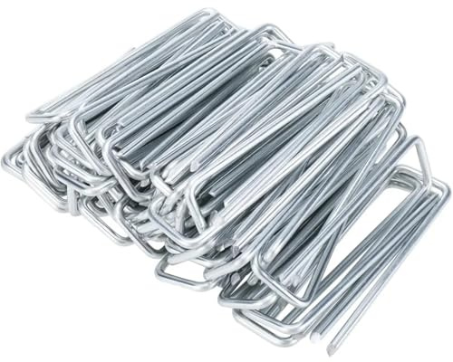 100 Grapas de jardín Tipo U Resistentes for paisajismo, Vallas, Tubos, estacas, pasadores césped, galvanizadas for Sujetar el y Clavos Tierra para Hierba Artificial