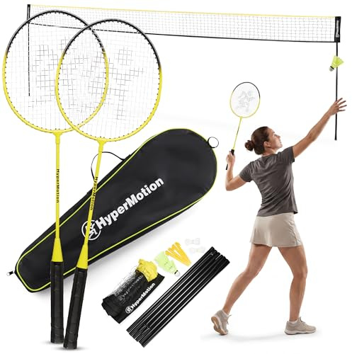 HyperMotion Badmintonset med nät och påse, 2 racketar och 3 pilar, 66 × 20 cm, plast