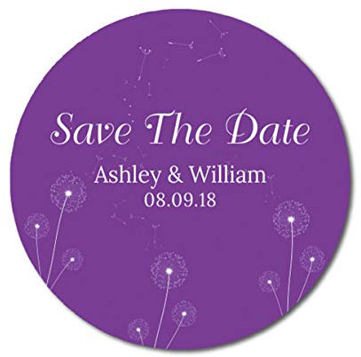 Darling Souvenir Querida recuerdo Ronda 45 piezas diente de león desea ahorran las etiquetas personalizadas novio de la novia Los nombres y sellos del sobre Fecha - Violeta