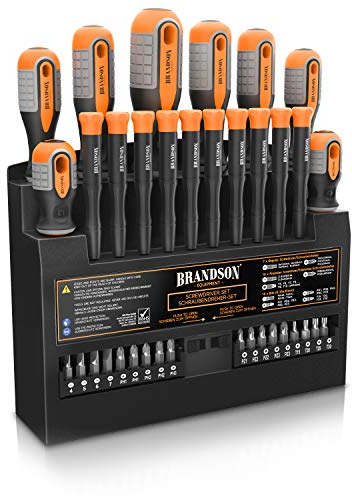 Brandson - Schraubendreherset 36 teilig - Chrom Vanadium - magnetisch - 18 Bits mit Bithalter - Schlitz und Kreuzschlitz Schraubendreher - Feinmechanik Schraubenzieher Satz