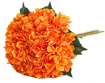 Tifuly künstliche Hortensie-Blume, 5 PCS realistische einzelne Lange Stamm-Silk Hydrangea-Blumensträuße für Hochzeit, Haus, Hotel, Parteidekoration, Blumengesteck(Orange)