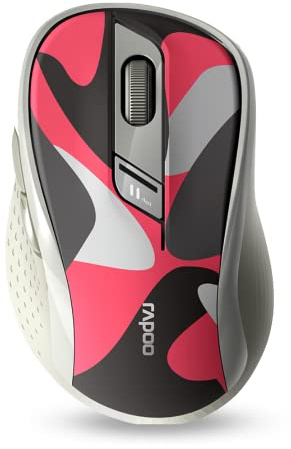 Rapoo M500 Silent kabellose Maus Wireless Mouse 1600 DPI Sensor 12 Monate Batterielaufzeit leise Tasten ergonomisch für Rechtshänder PC & Mac - Camouflage/rot