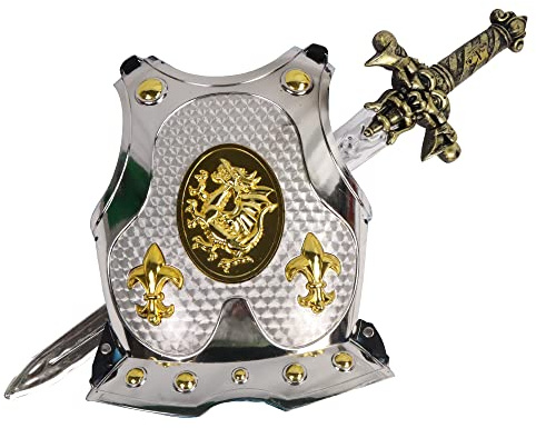 FLYPOP'S - Spada Sonica e Armatura da Cavaliere - Accessori per Costumi - 183202 - Oro e Argento - Plastica - Cavaliere - Giocattolo per Bambini - Carnevale - 59 cm x 22 cm - A Partire dai 6 Anni.