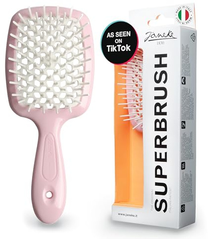 Janeke Superbrush Detangling Brush for Soft Smoothing Hair Brushing with Anti-Static Bristles - Vented Wet Hair Brush for Blow Drying Use - Perfect for Curly, Thick, Wavy, Fine Hair Types (Pink)