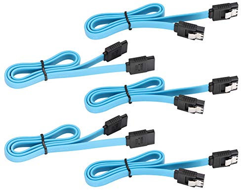 zdyCGTime câble SATA III câble de données SDD HDD traversant 6gbps avec loquet de verrouillage compatible avec SATA HDD, SSD, lecteur de CD, CD Writer 19 pouces (Pack de 5 / bleu) (Rond)