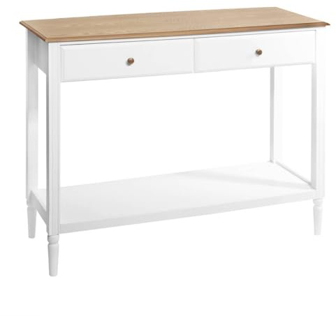 Meuble Console 2 Tiroirs en Bois Blanc et Naturel H 85 cm - Atmosphera